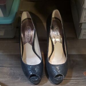Michael Kors Glitter Black Peep Toe Heels